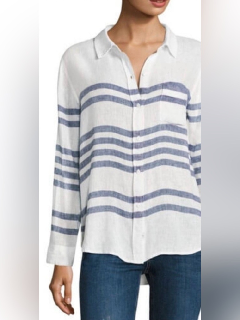 Rails White Shirt with Navy Stripes